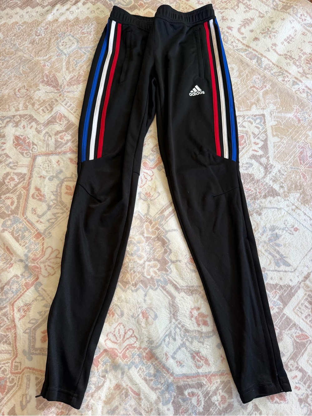 Adidas women’s XS Black Tiro track pants  with Red, White & Blue Side Stripes